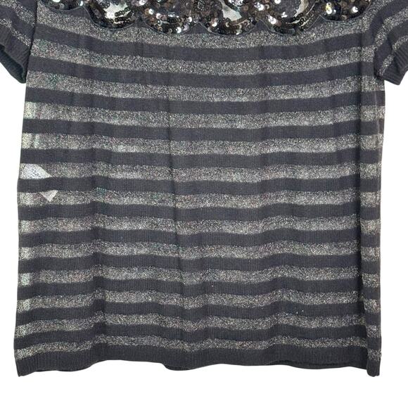Moschino Cheap & Chic US 6 Silk Cashmere Black Striped Lace Sequin Top - Picture 3 of 7
